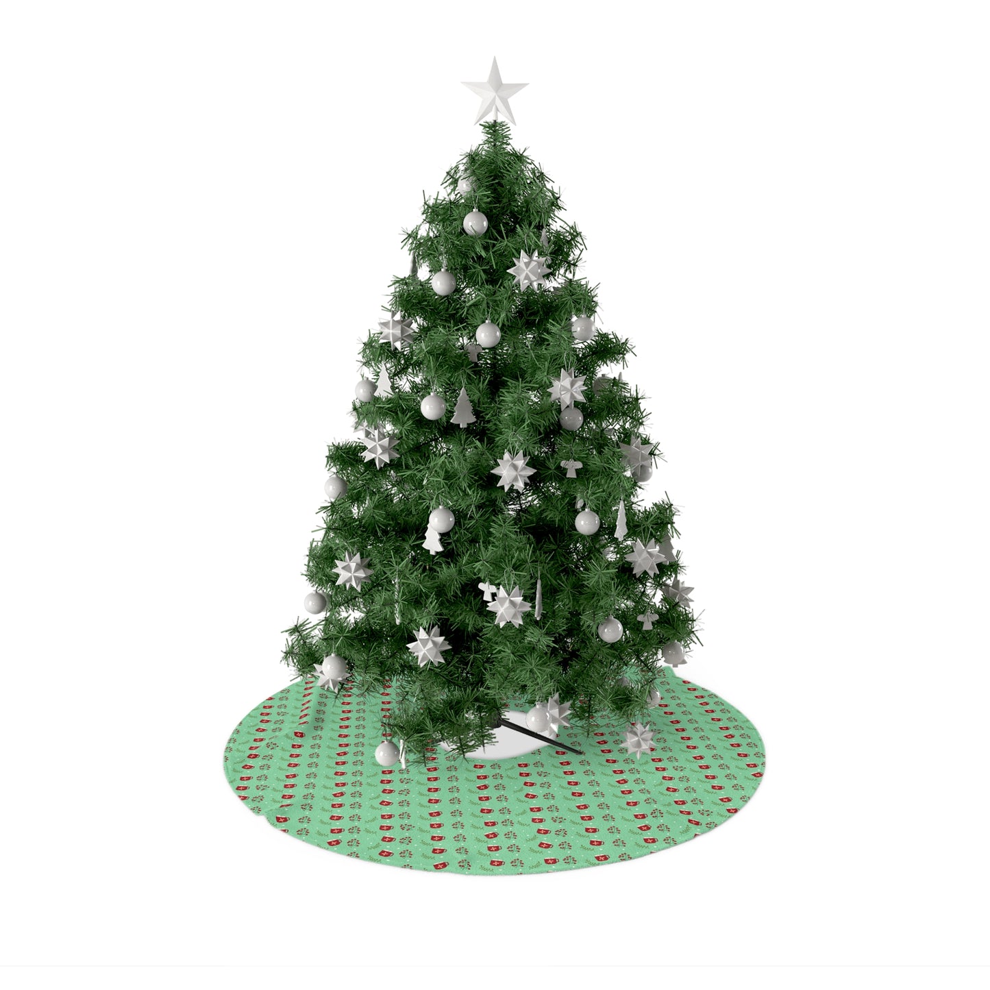 Christmas Tree Skirt – Retro Green Pattern with Tiny Ornaments (Holiday & Gift Wrap Accent)