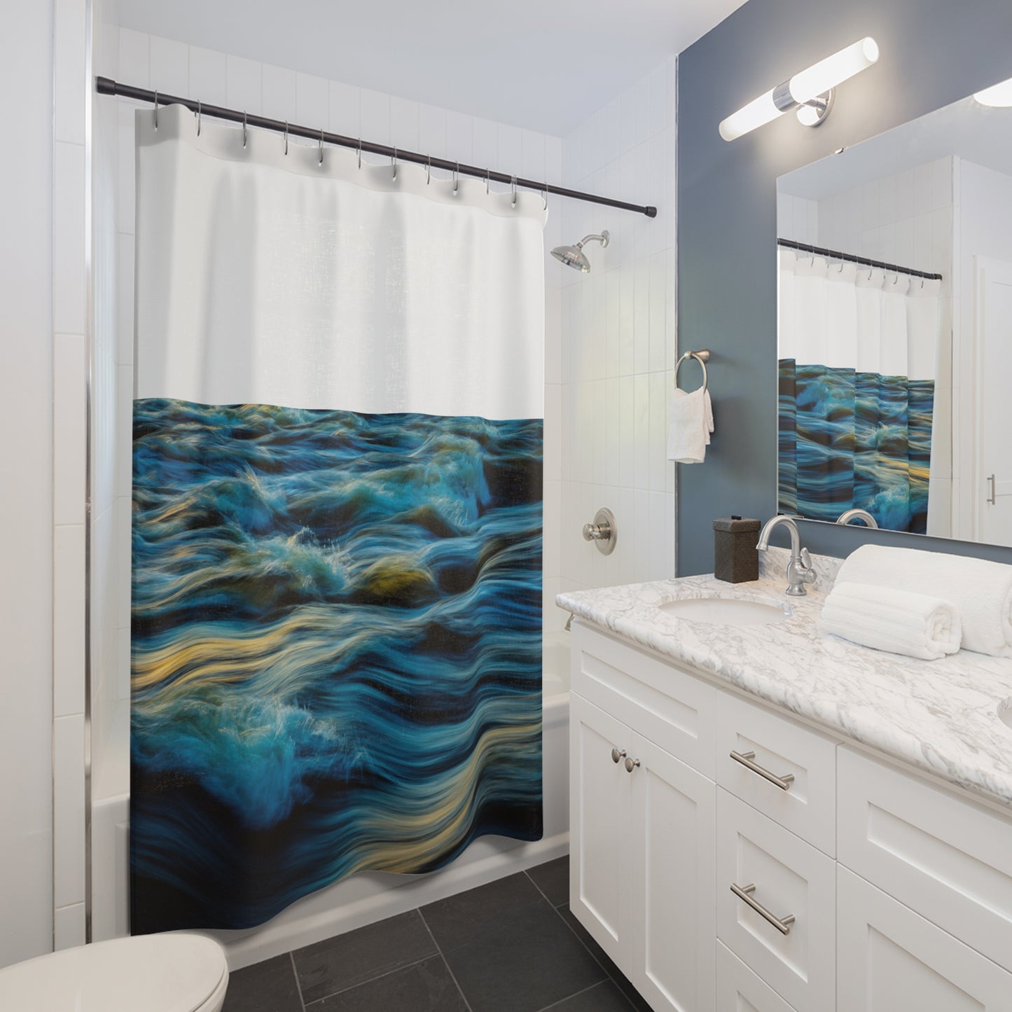 Ocean Waves Shower Curtain, Nautical Bathroom Decor, Coastal Home Essentials, Beach Vibe, Spa Retreat Decor