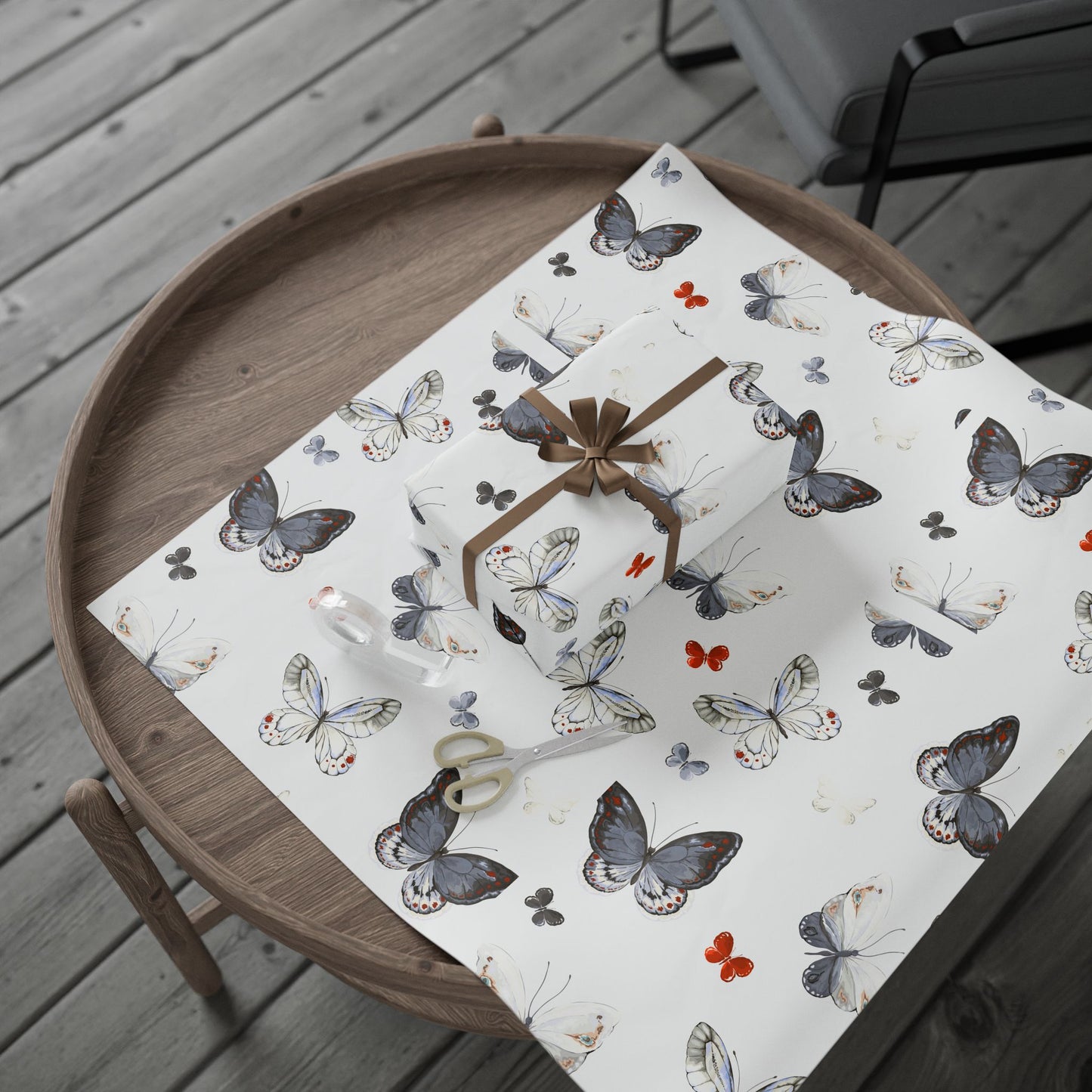 Butterfly Pattern Wrapping Paper Roll — Delicate Watercolor Butterflies Gift Wrap