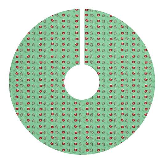 Christmas Tree Skirt – Retro Green Pattern with Tiny Ornaments (Holiday & Gift Wrap Accent)