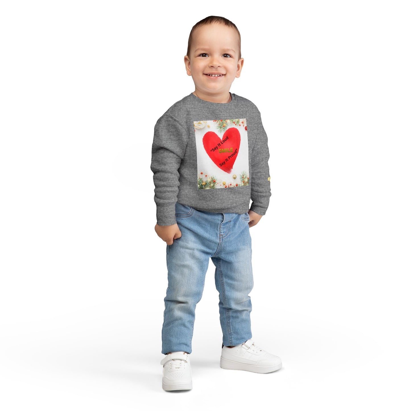 Toddler Sweatshirt – Red Heart “Say It Loud, Smile Say It Proud” Holiday Pullover