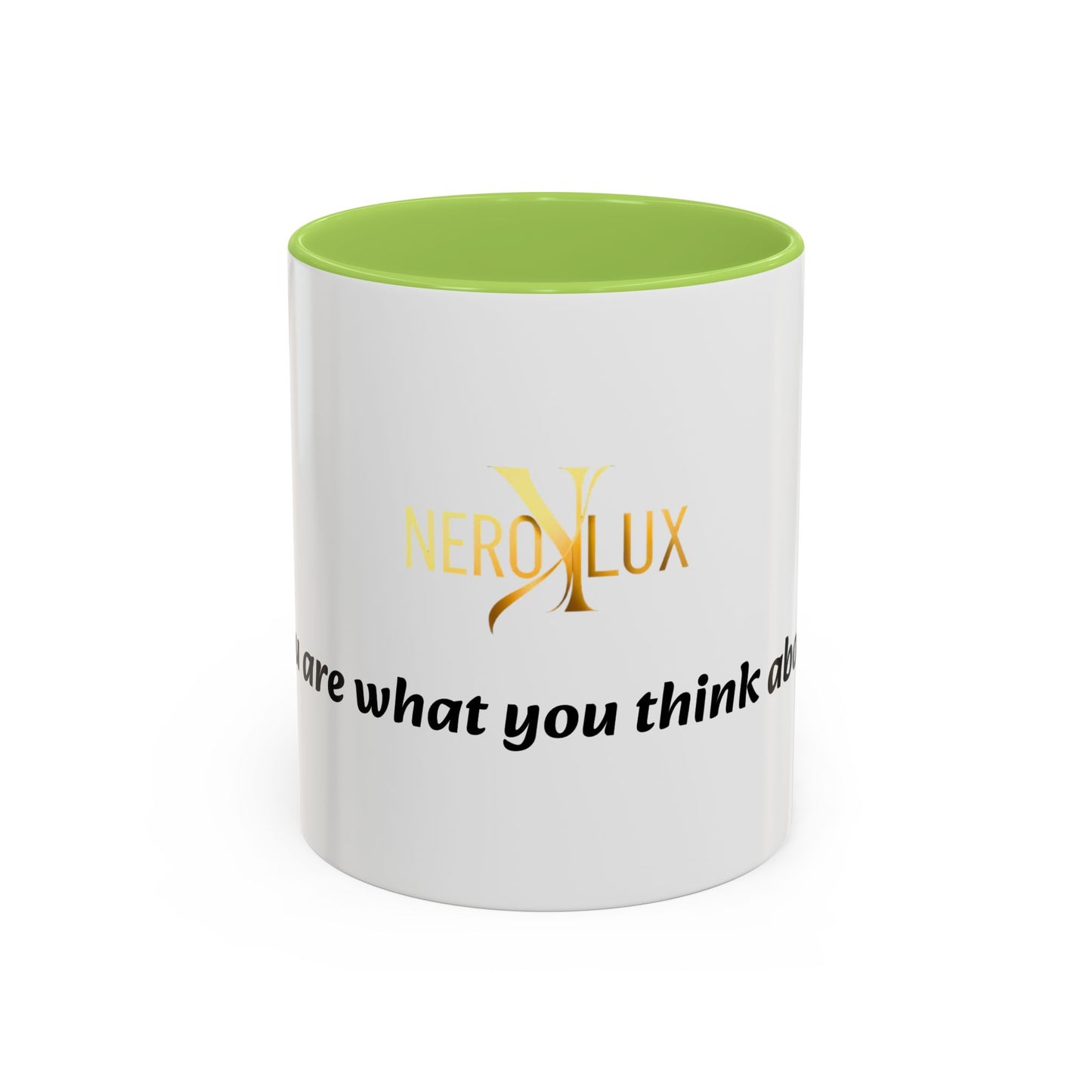 Accent Coffee Mug — 'You Are What You Think About' Inspirational Logo Mug (11/15 oz)