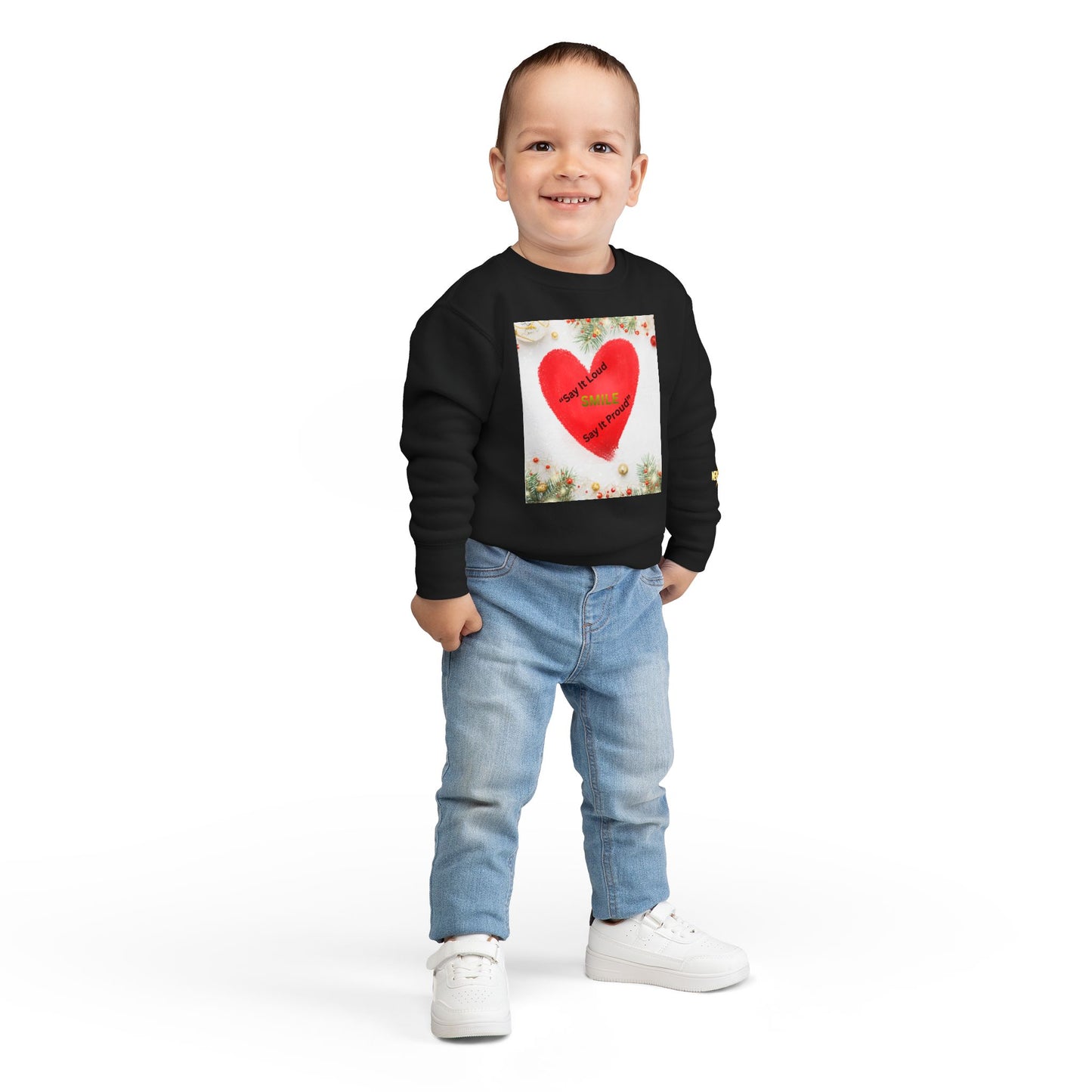 Toddler Sweatshirt – Red Heart “Say It Loud, Smile Say It Proud” Holiday Pullover