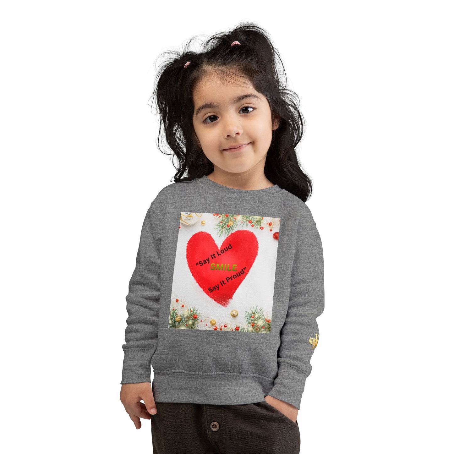 Toddler Sweatshirt – Red Heart “Say It Loud, Smile Say It Proud” Holiday Pullover