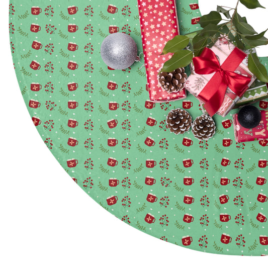 Christmas Tree Skirt – Retro Green Pattern with Tiny Ornaments (Holiday & Gift Wrap Accent)