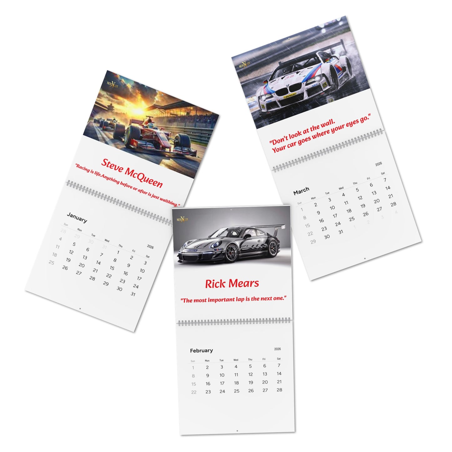 Wall Calendar, 2026 Race Car Calendar with Motivational Quotes, Track Racing Calendar, Auto Racing Planner, Sports Calendar, Automotive Art