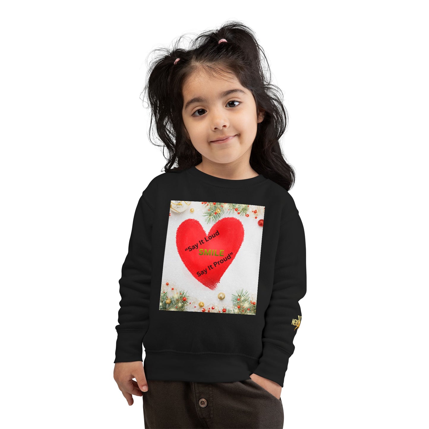 Toddler Sweatshirt – Red Heart “Say It Loud, Smile Say It Proud” Holiday Pullover