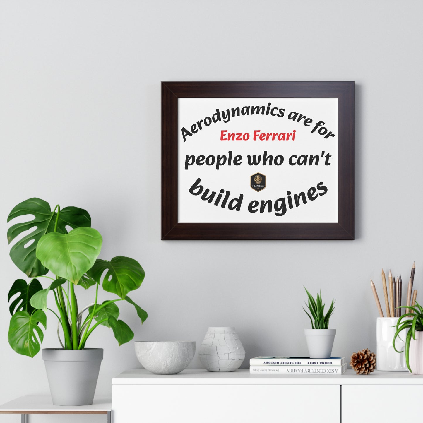 Framed Horizontal Poster: Enzo Ferrari Quote Art, Motivational Wall Decor, Gift for Engineers, Car Enthusiasts, Unique Home Decor