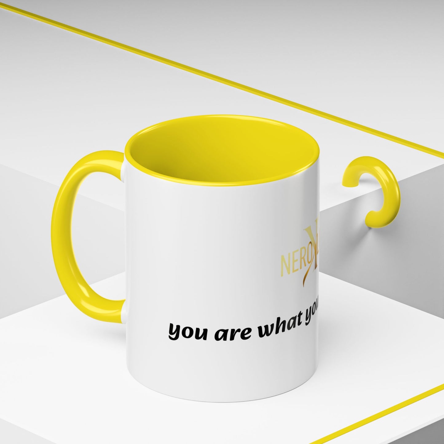 Accent Coffee Mug — 'You Are What You Think About' Inspirational Logo Mug (11/15 oz)