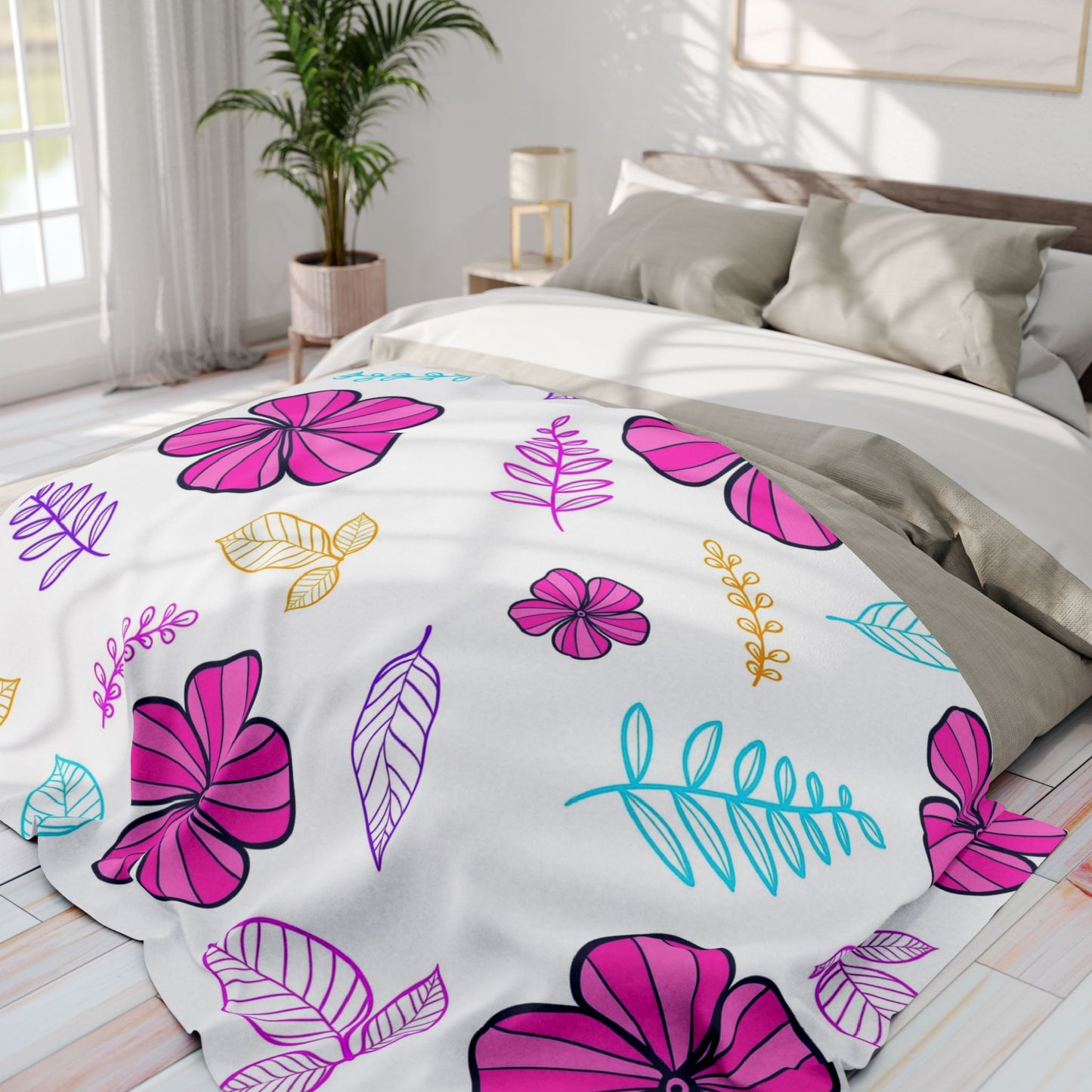 Floral Arctic Fleece Blanket, Cozy Flower Throw, Spring Home Decor, Lightweight Blanket, Gift for Her, Soft Pastel Blanket