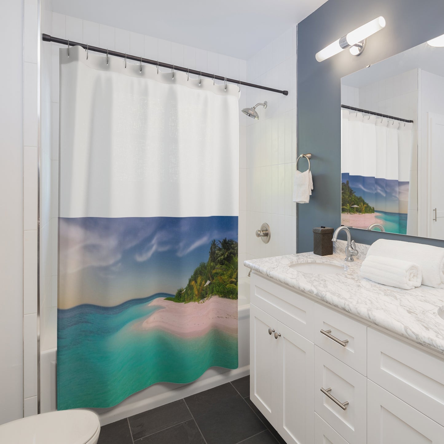 Tropical Paradise Shower Curtain, Beach Decor, Bathroom Accessories, Coastal Home Style, Summer Vibes, Gift for Beach Lovers