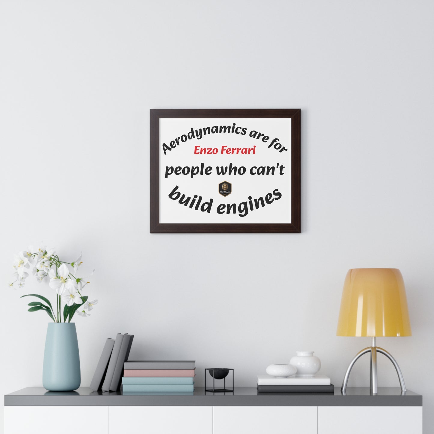 Framed Horizontal Poster: Enzo Ferrari Quote Art, Motivational Wall Decor, Gift for Engineers, Car Enthusiasts, Unique Home Decor