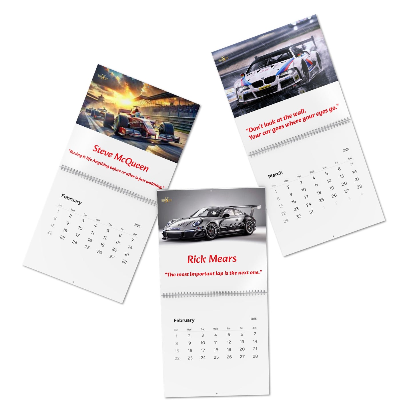 Wall Calendar, 2026 Race Car Calendar with Motivational Quotes, Track Racing Calendar, Auto Racing Planner, Sports Calendar, Automotive Art