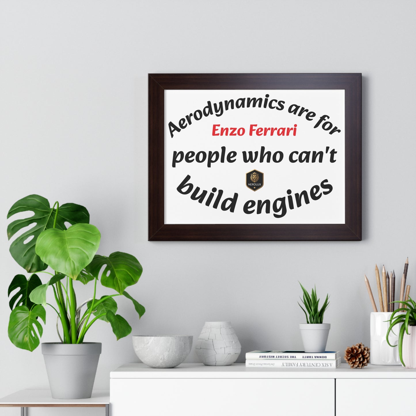 Framed Horizontal Poster: Enzo Ferrari Quote Art, Motivational Wall Decor, Gift for Engineers, Car Enthusiasts, Unique Home Decor