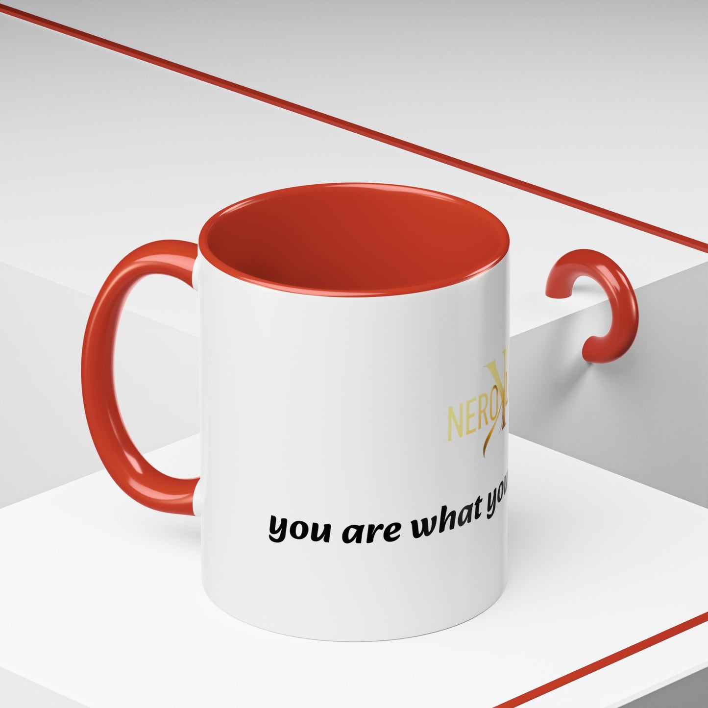 Accent Coffee Mug — 'You Are What You Think About' Inspirational Logo Mug (11/15 oz)