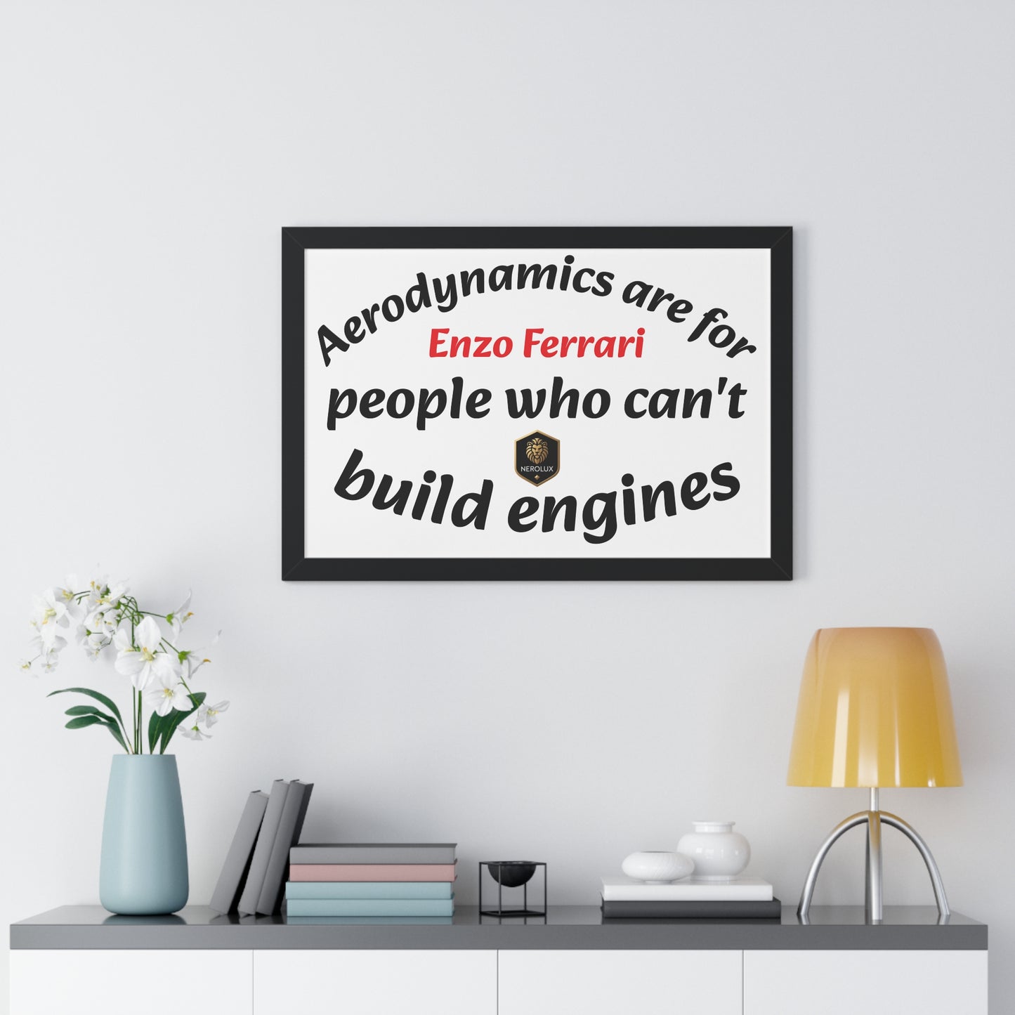 Framed Horizontal Poster: Enzo Ferrari Quote Art, Motivational Wall Decor, Gift for Engineers, Car Enthusiasts, Unique Home Decor