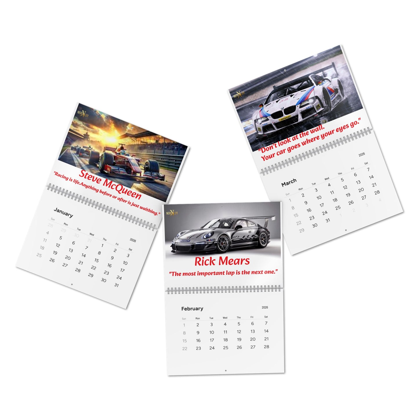 Wall Calendar, 2026 Race Car Calendar with Motivational Quotes, Track Racing Calendar, Auto Racing Planner, Sports Calendar, Automotive Art