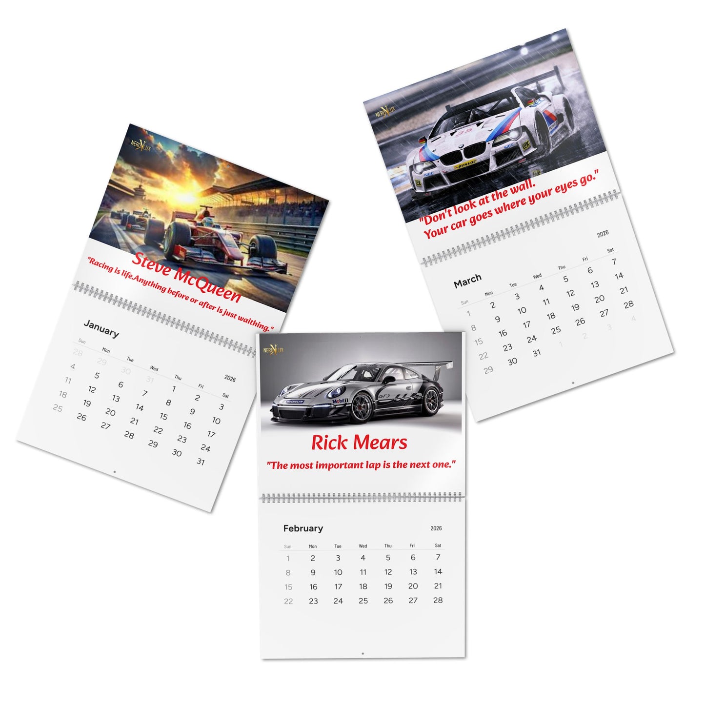 Wall Calendar, 2026 Race Car Calendar with Motivational Quotes, Track Racing Calendar, Auto Racing Planner, Sports Calendar, Automotive Art