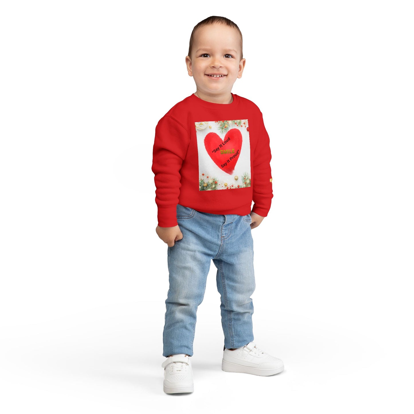 Toddler Sweatshirt – Red Heart “Say It Loud, Smile Say It Proud” Holiday Pullover