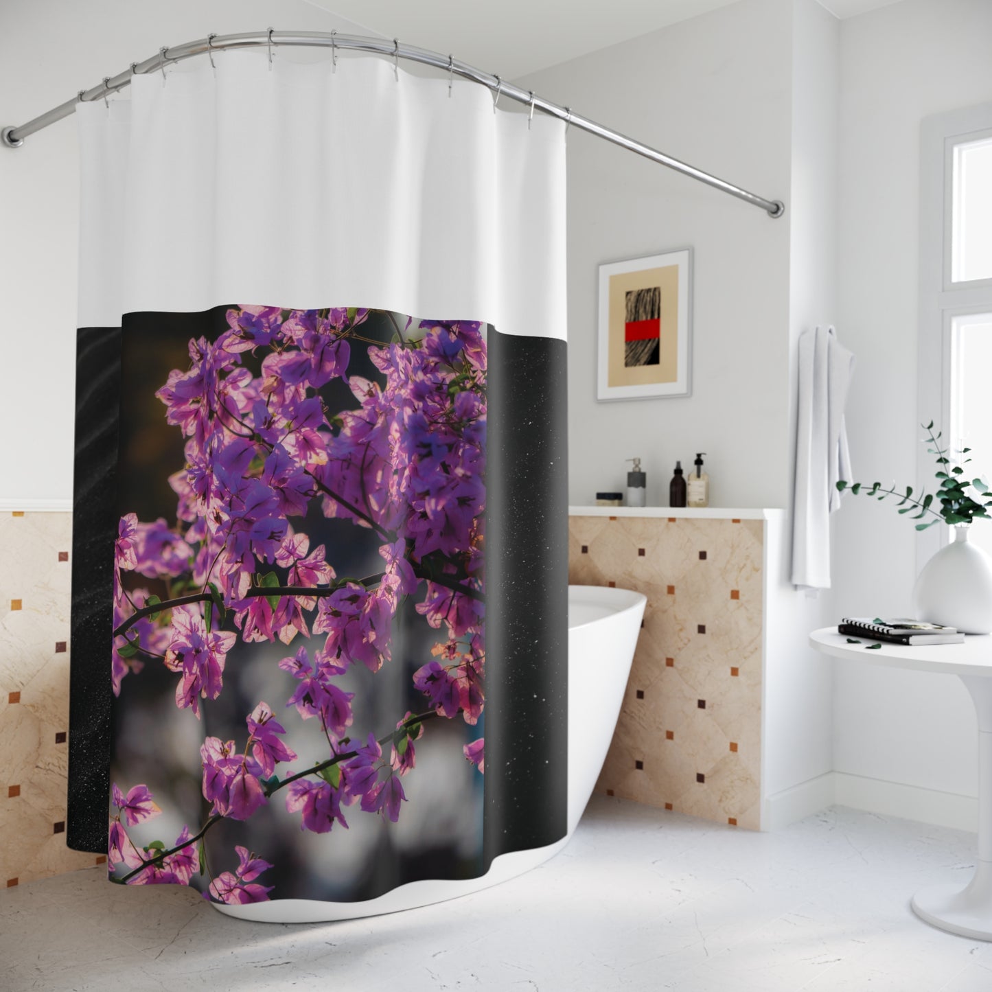 Elegant Modern Shower Curtain, Minimalist Bath Decor, Black and White Bathroom Accessory, Stylish Home Decor, Clean Lines Shower Curtain