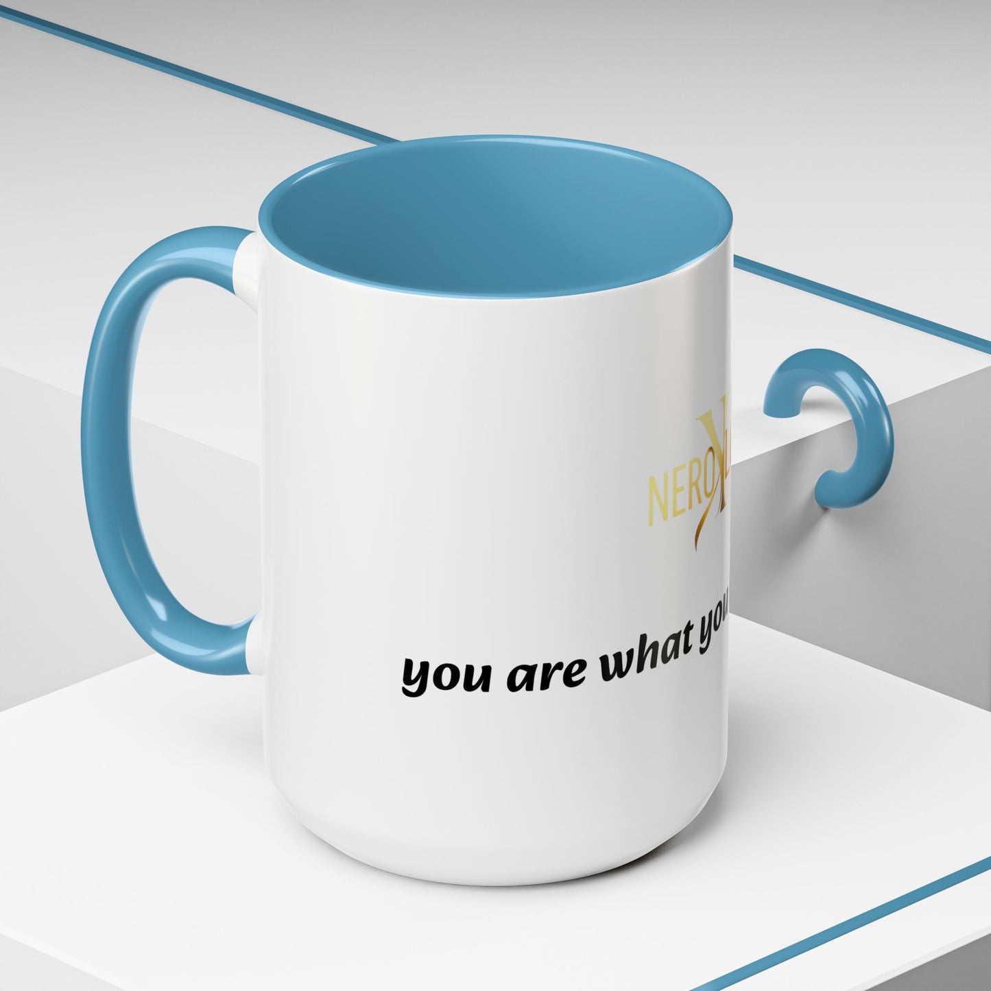 Accent Coffee Mug — 'You Are What You Think About' Inspirational Logo Mug (11/15 oz)