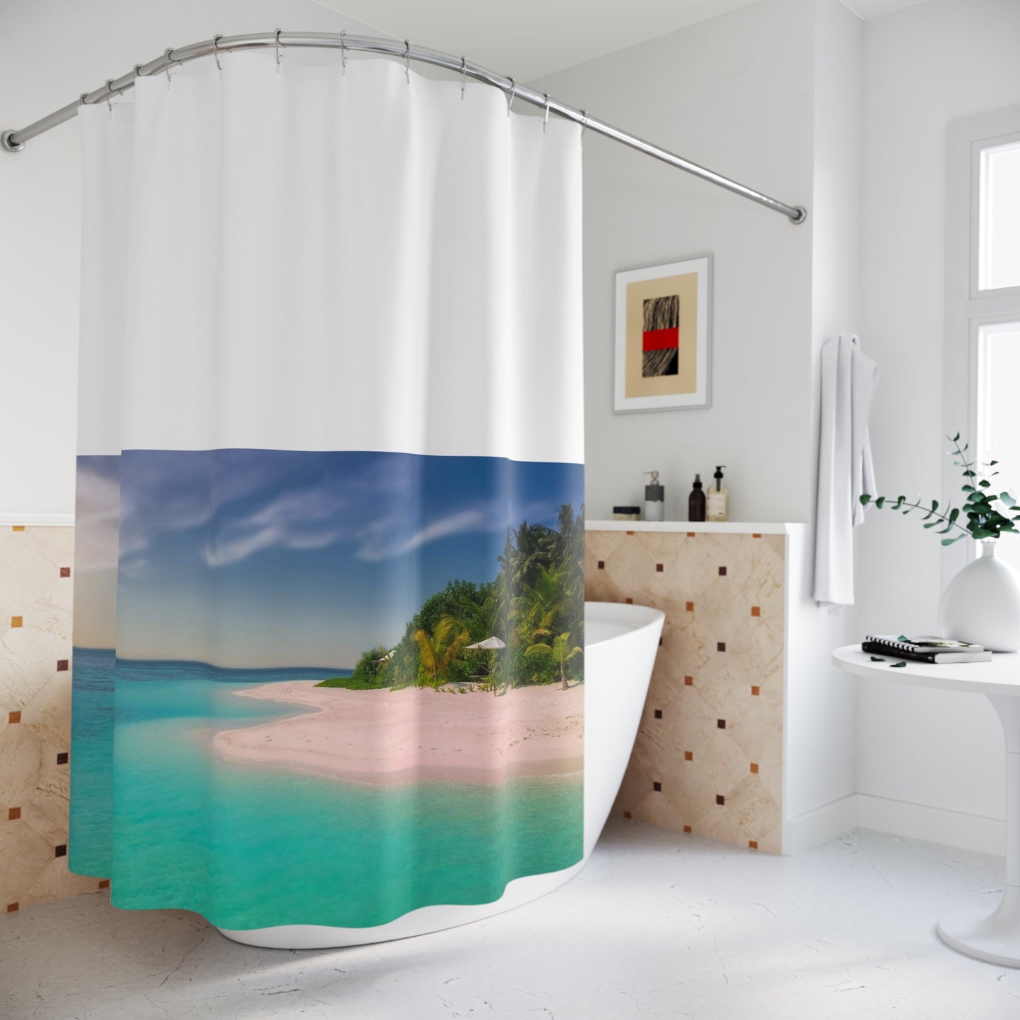 Tropical Paradise Shower Curtain, Beach Decor, Bathroom Accessories, Coastal Home Style, Summer Vibes, Gift for Beach Lovers