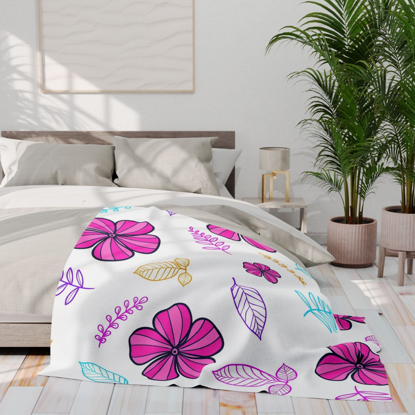 Floral Arctic Fleece Blanket, Cozy Flower Throw, Spring Home Decor, Lightweight Blanket, Gift for Her, Soft Pastel Blanket