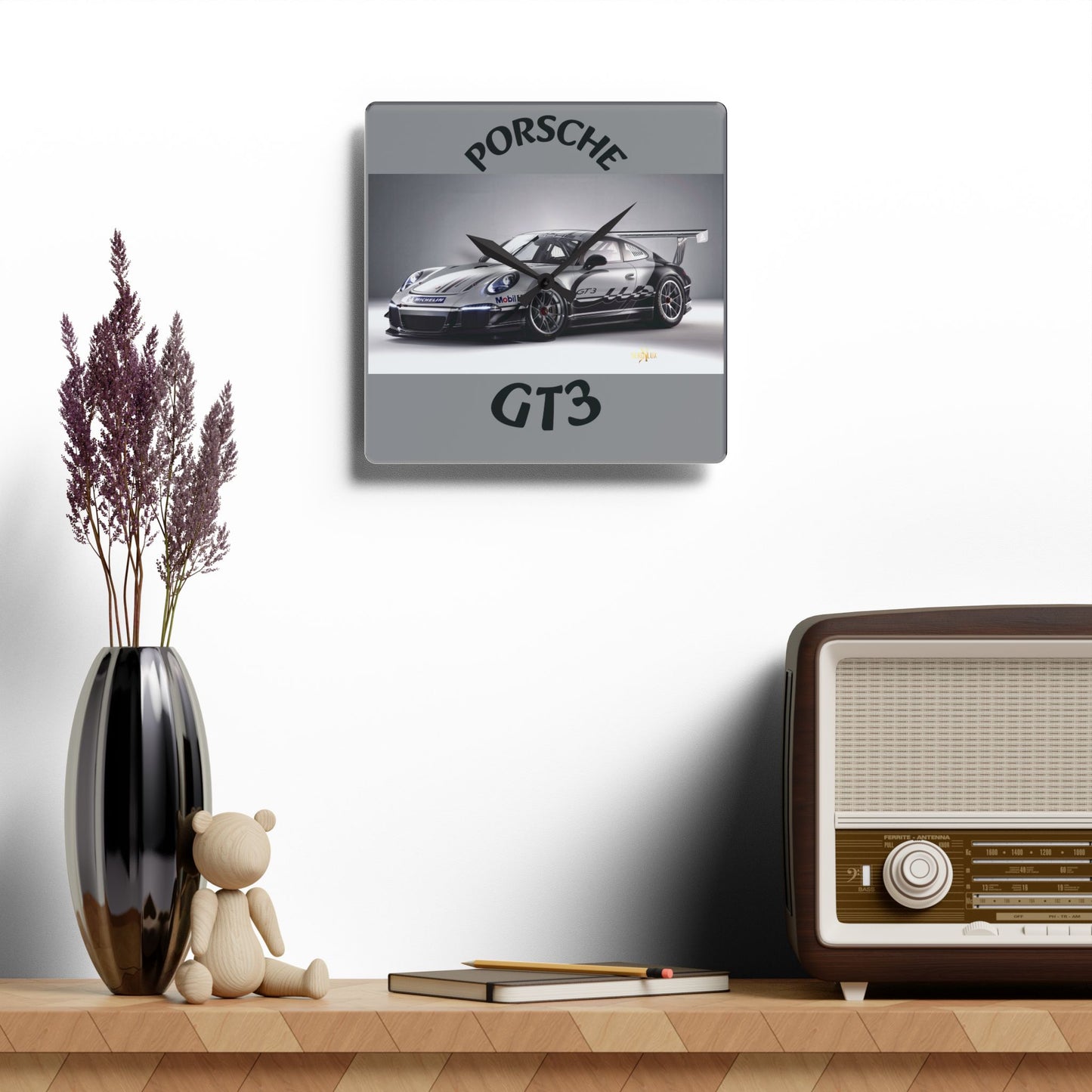 Porsche GT3 Acrylic Wall Clock, Modern Car Decor, Automotive Gift, Home Office Wall Art, Racing Enthusiast Wall Clock