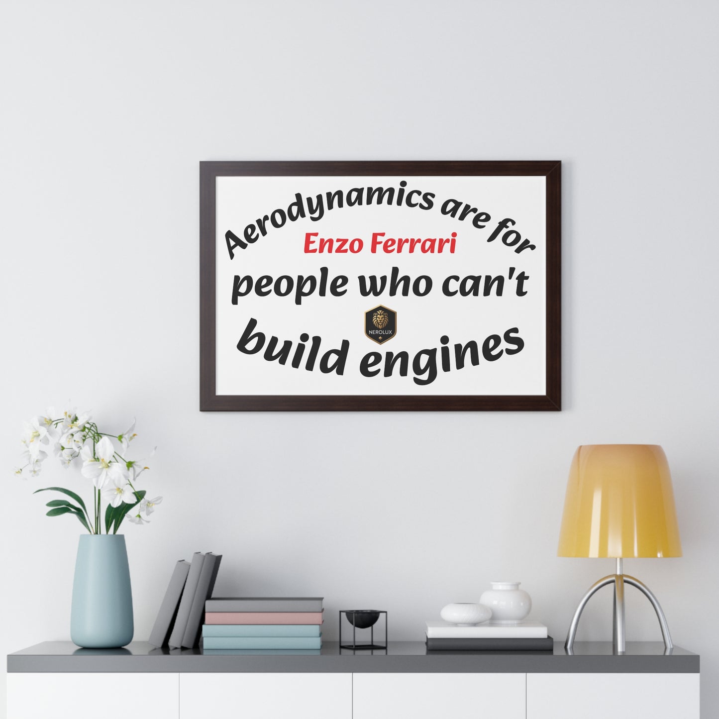 Framed Horizontal Poster: Enzo Ferrari Quote Art, Motivational Wall Decor, Gift for Engineers, Car Enthusiasts, Unique Home Decor