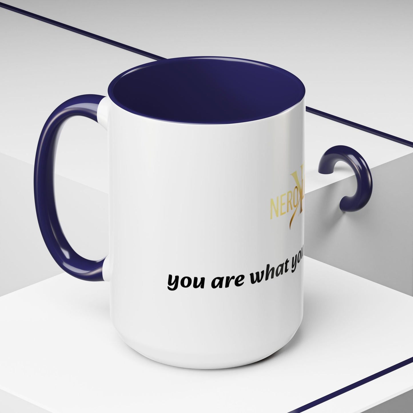 Accent Coffee Mug — 'You Are What You Think About' Inspirational Logo Mug (11/15 oz)