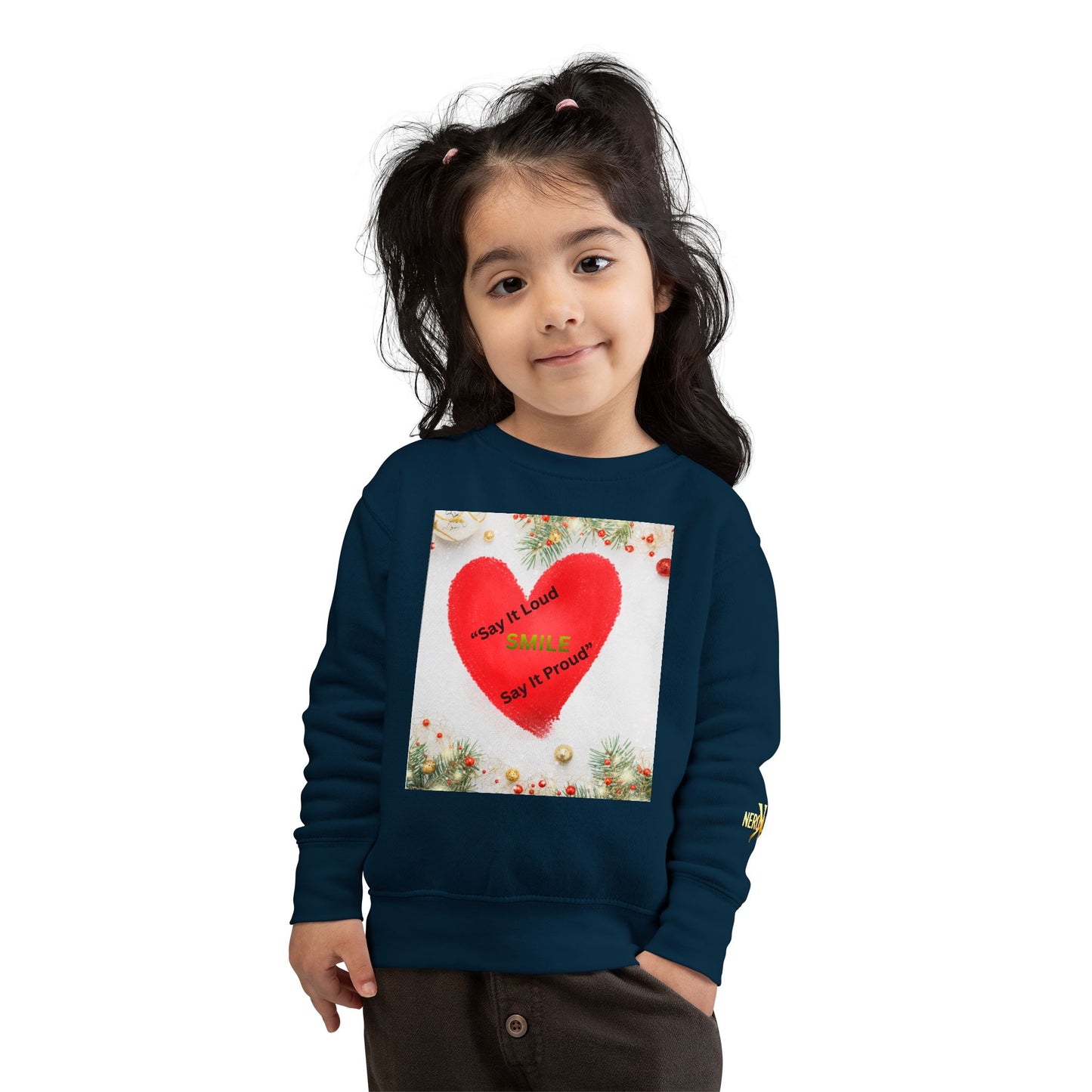 Toddler Sweatshirt – Red Heart “Say It Loud, Smile Say It Proud” Holiday Pullover