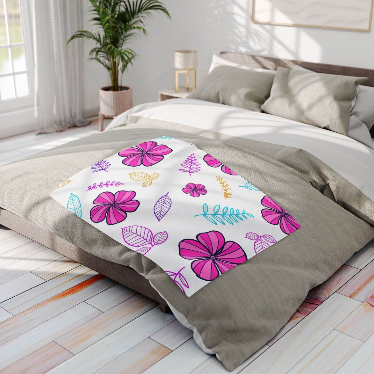 Floral Arctic Fleece Blanket, Cozy Flower Throw, Spring Home Decor, Lightweight Blanket, Gift for Her, Soft Pastel Blanket