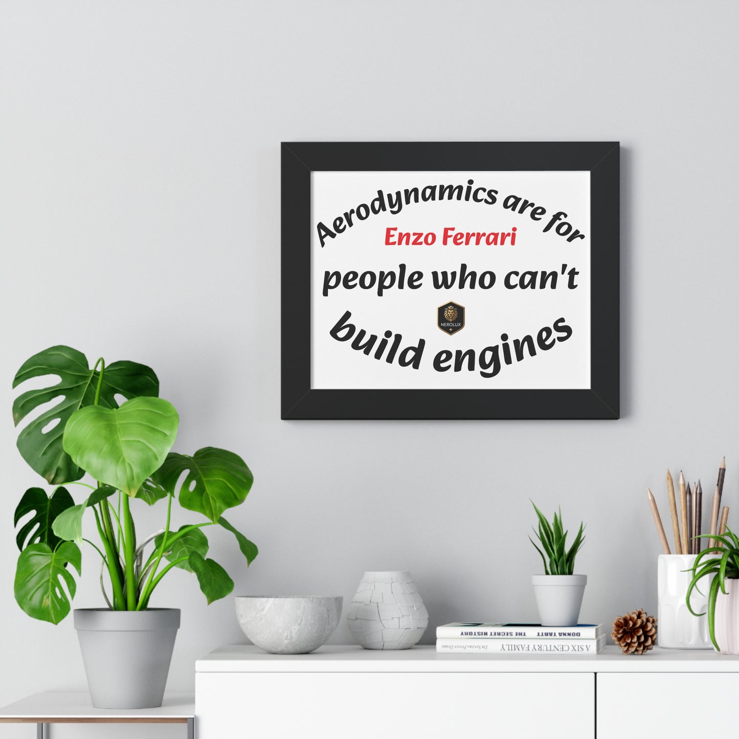 Framed Horizontal Poster: Enzo Ferrari Quote Art, Motivational Wall Decor, Gift for Engineers, Car Enthusiasts, Unique Home Decor