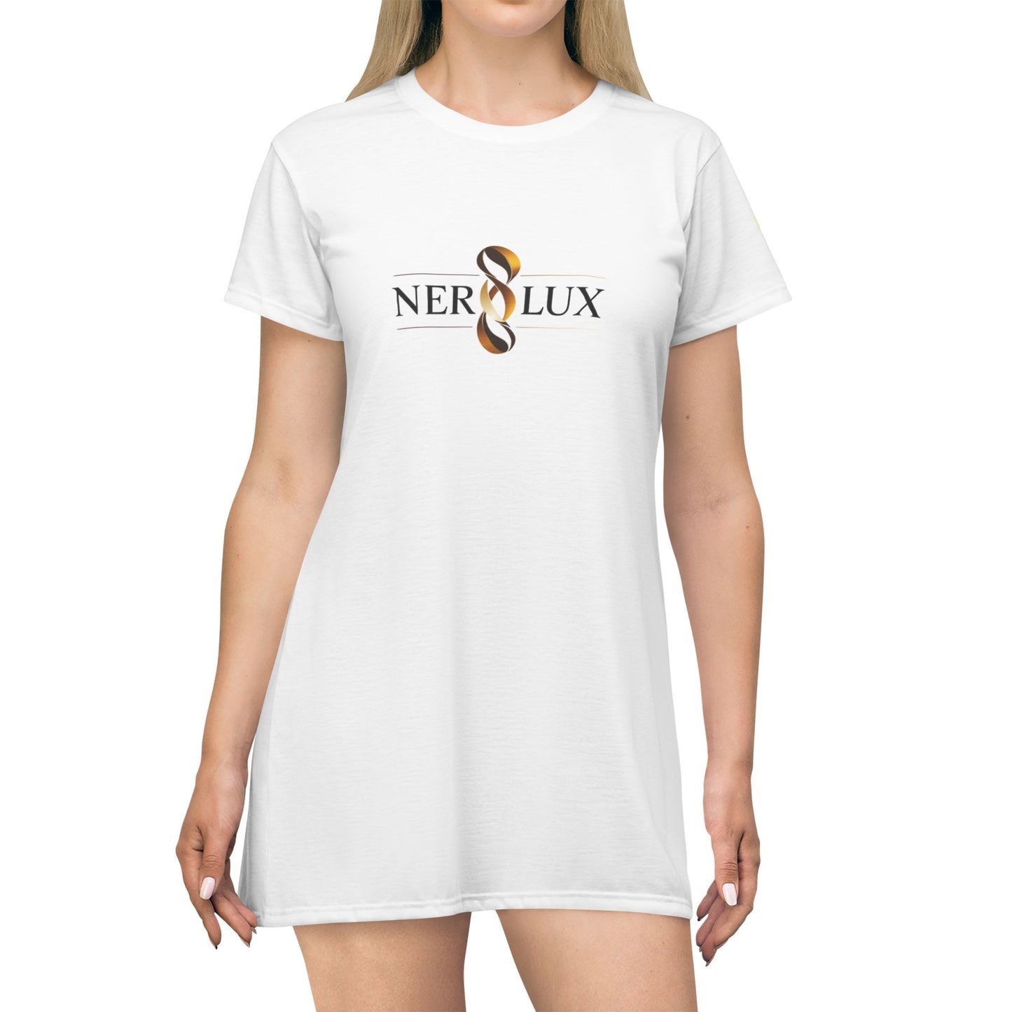 Nero Lux Logo T-Shirt Dress — Sleek Branded Casual Dress