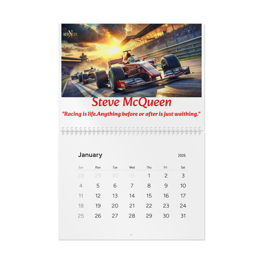 Wall Calendar, 2026 Race Car Calendar with Motivational Quotes, Track Racing Calendar, Auto Racing Planner, Sports Calendar, Automotive Art