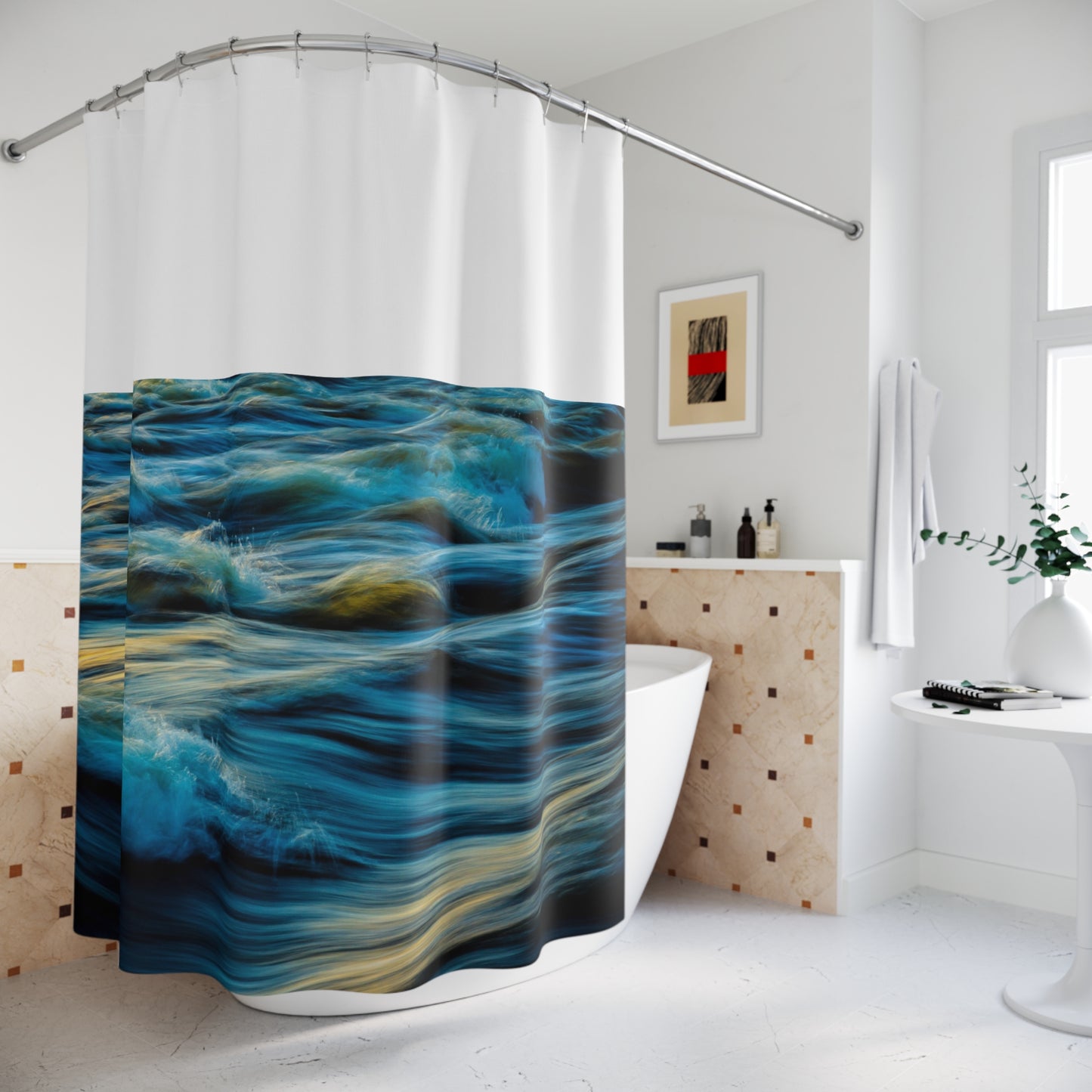 Ocean Waves Shower Curtain, Nautical Bathroom Decor, Coastal Home Essentials, Beach Vibe, Spa Retreat Decor