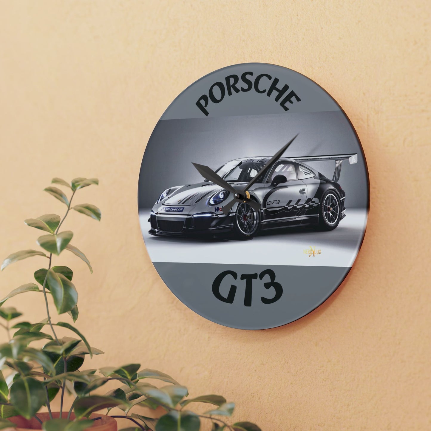 Porsche GT3 Acrylic Wall Clock, Modern Car Decor, Automotive Gift, Home Office Wall Art, Racing Enthusiast Wall Clock