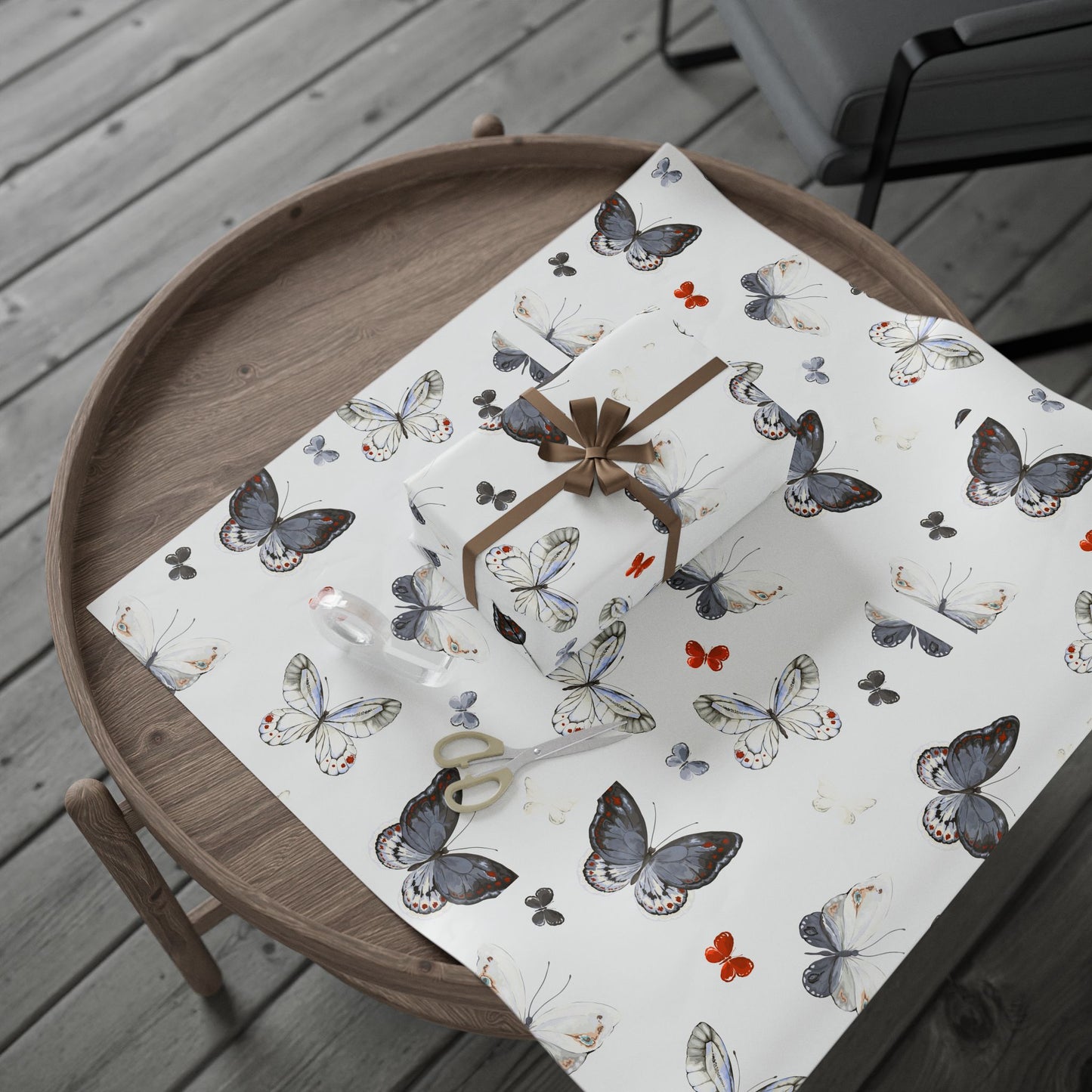 Butterfly Pattern Wrapping Paper Roll — Delicate Watercolor Butterflies Gift Wrap