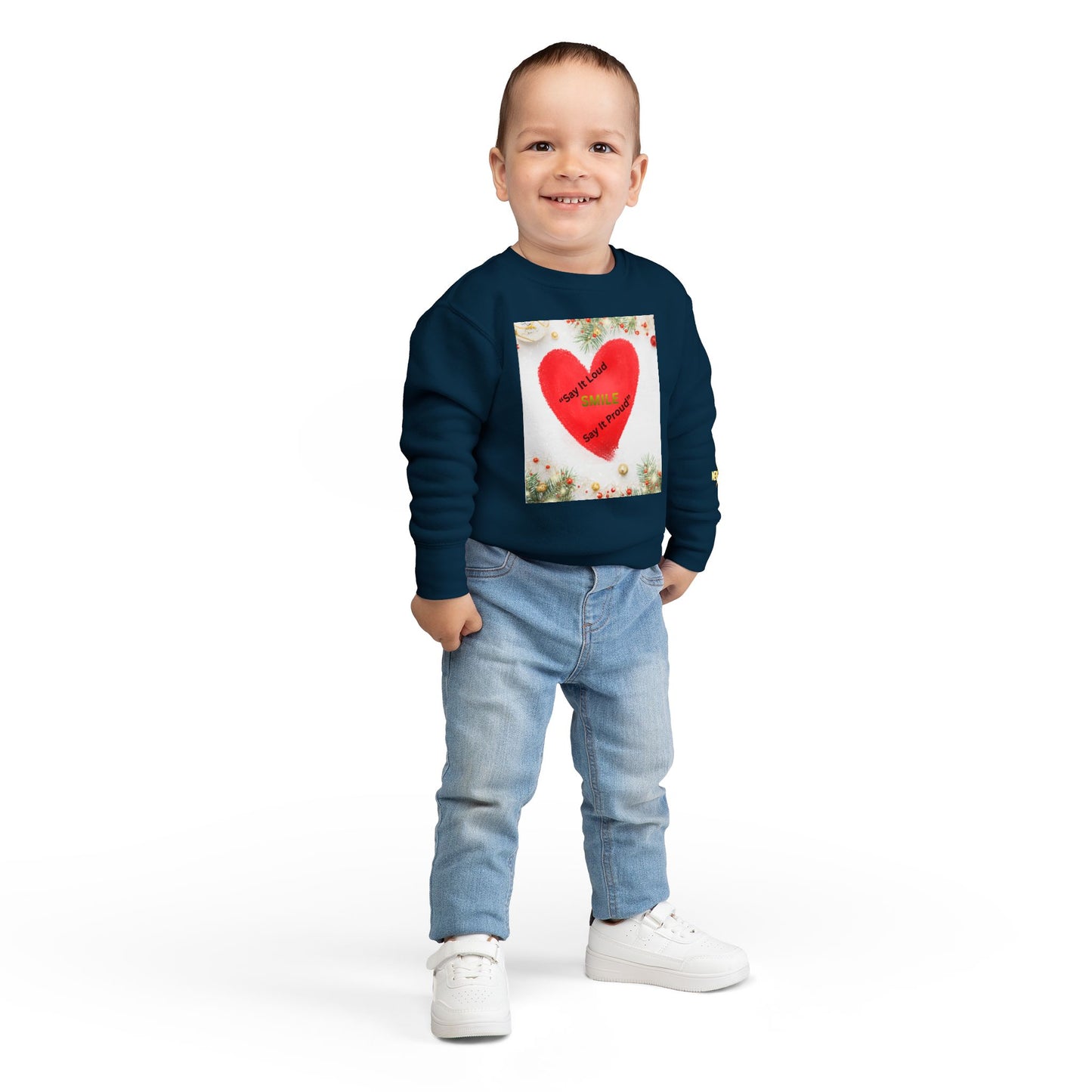 Toddler Sweatshirt – Red Heart “Say It Loud, Smile Say It Proud” Holiday Pullover