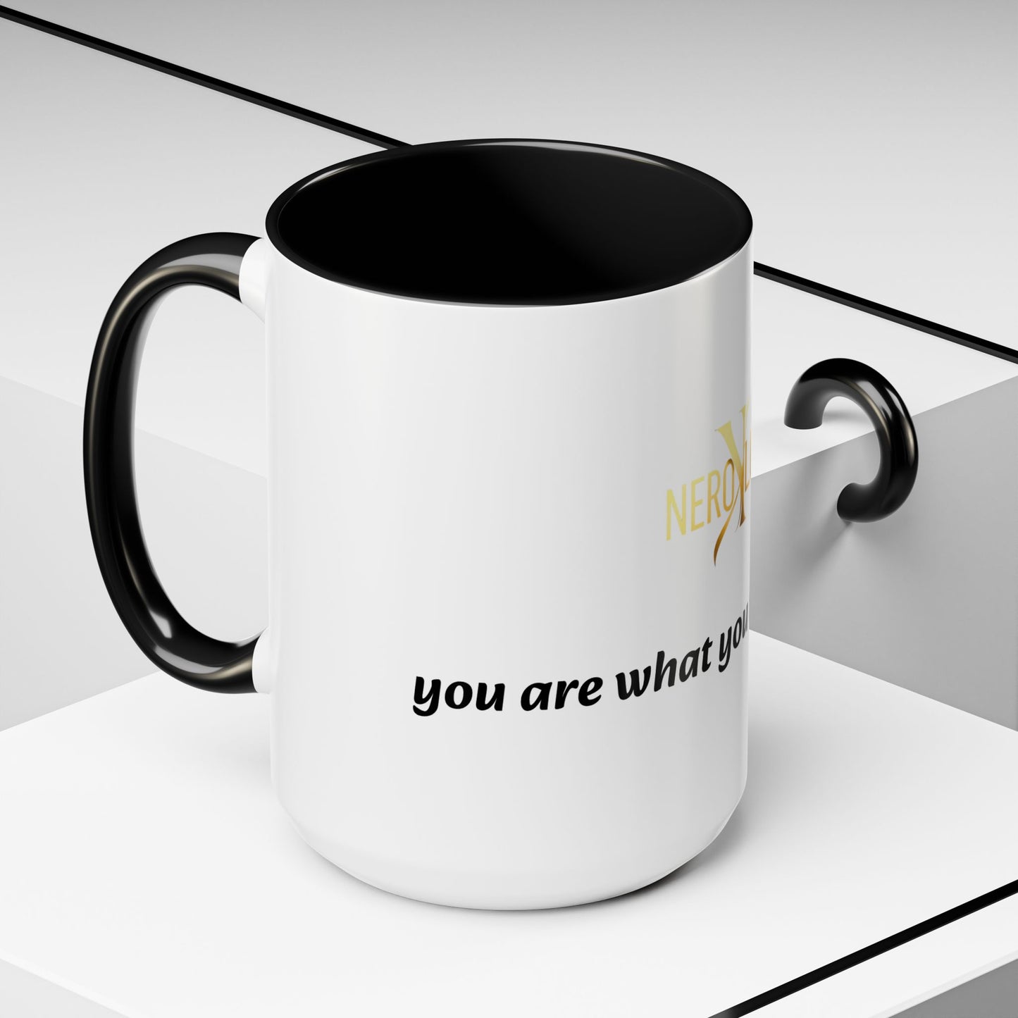 Accent Coffee Mug — 'You Are What You Think About' Inspirational Logo Mug (11/15 oz)