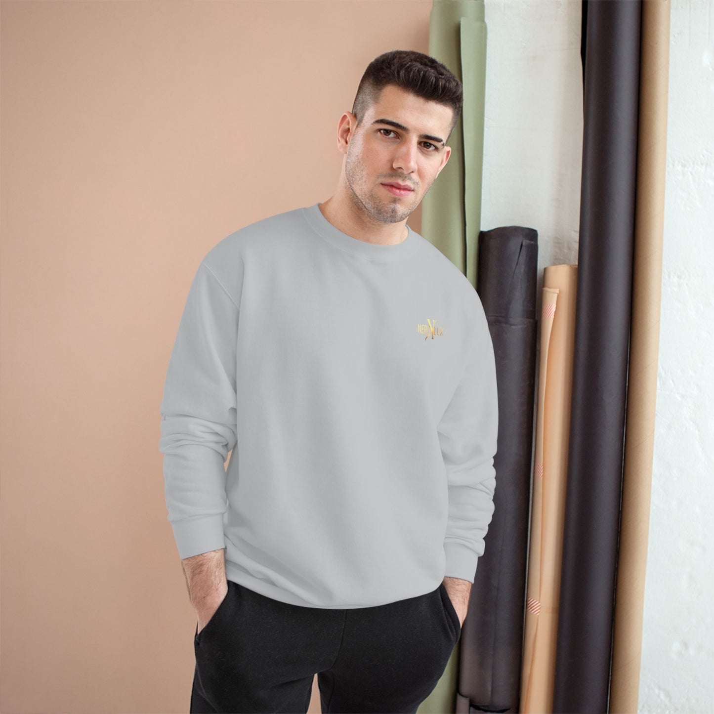 Power Moves in Silence Minimalist Motivational Crewneck Sweatshirt Designed by NEROLUX x CHAMPION