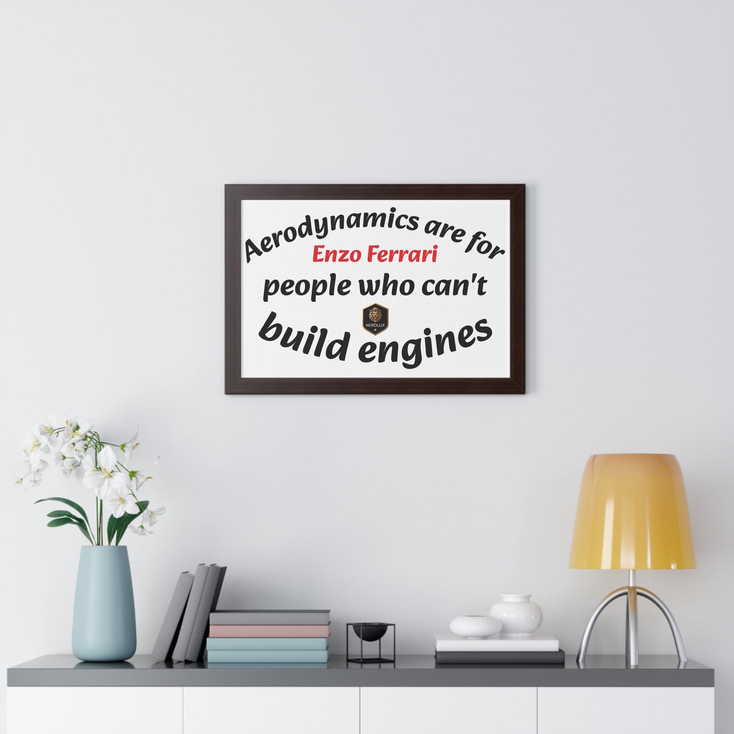 Framed Horizontal Poster: Enzo Ferrari Quote Art, Motivational Wall Decor, Gift for Engineers, Car Enthusiasts, Unique Home Decor