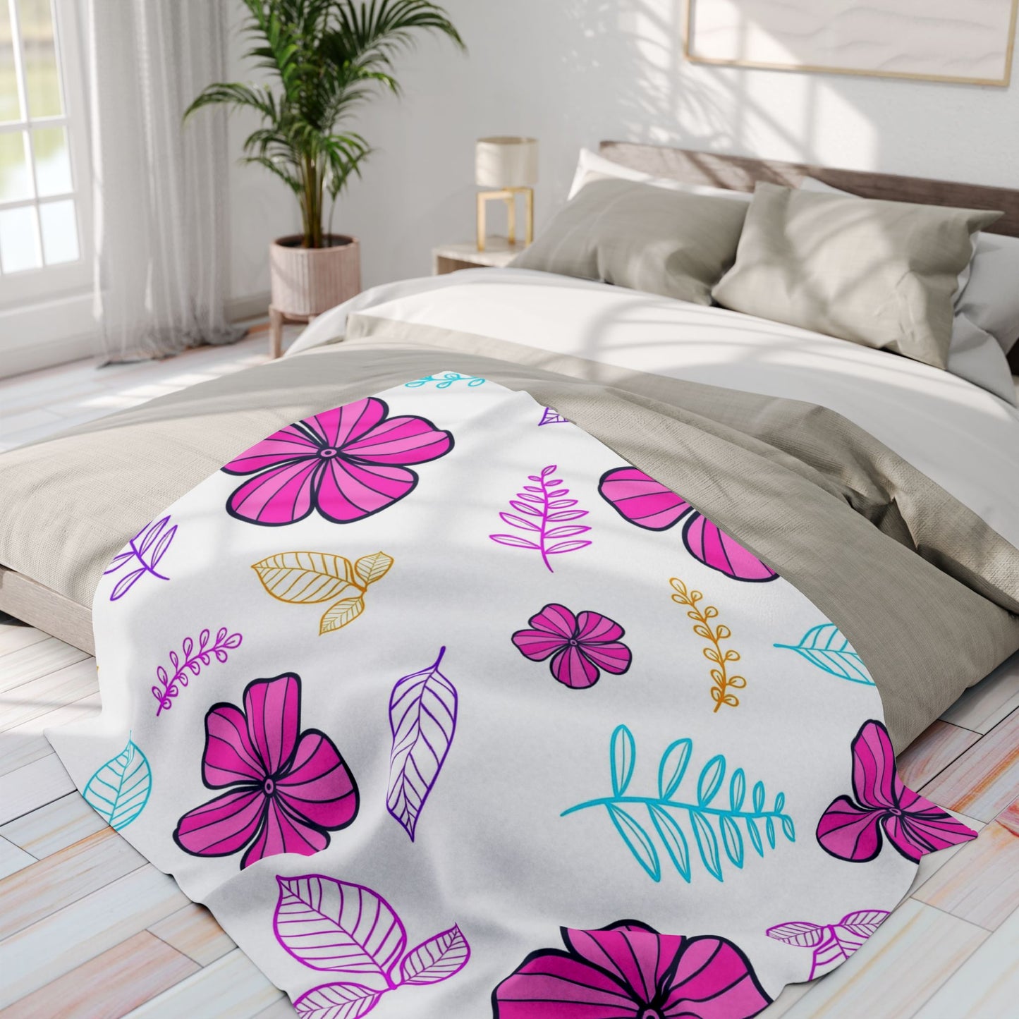 Floral Arctic Fleece Blanket, Cozy Flower Throw, Spring Home Decor, Lightweight Blanket, Gift for Her, Soft Pastel Blanket