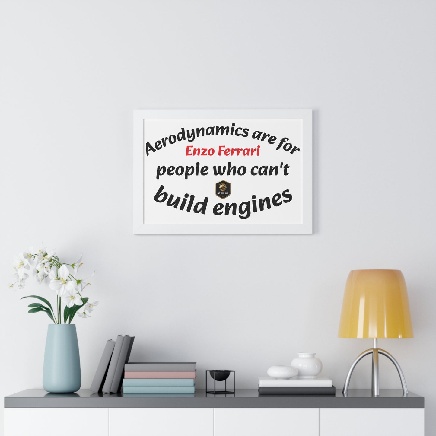 Framed Horizontal Poster: Enzo Ferrari Quote Art, Motivational Wall Decor, Gift for Engineers, Car Enthusiasts, Unique Home Decor