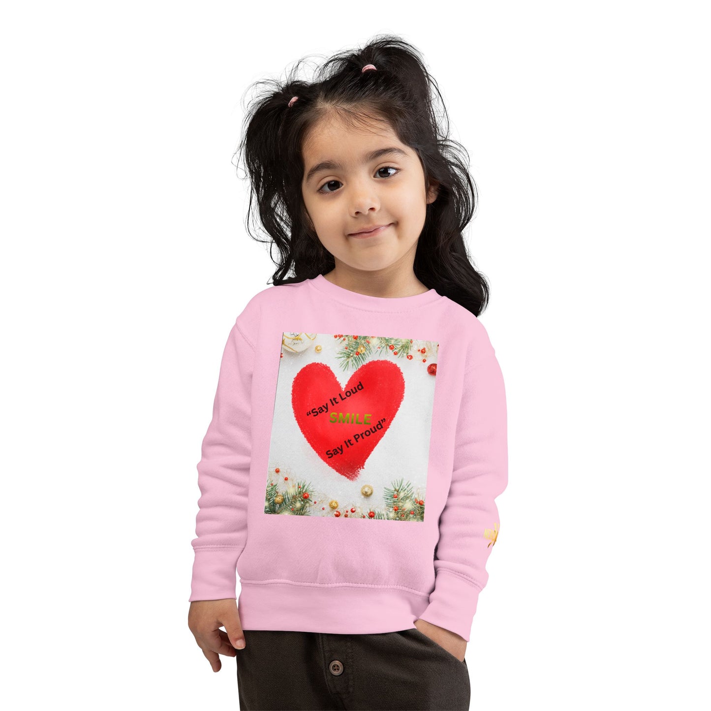 Toddler Sweatshirt – Red Heart “Say It Loud, Smile Say It Proud” Holiday Pullover