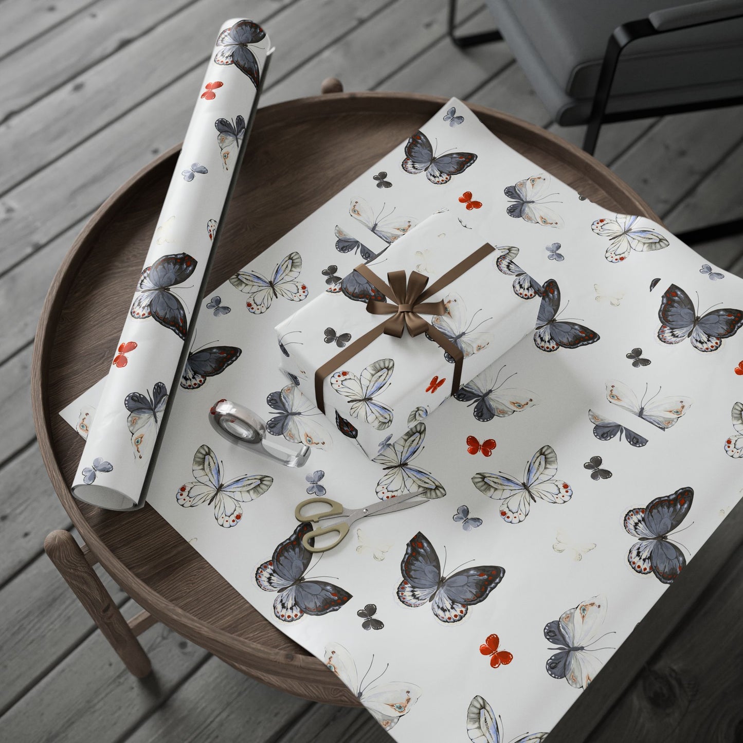 Butterfly Pattern Wrapping Paper Roll — Delicate Watercolor Butterflies Gift Wrap