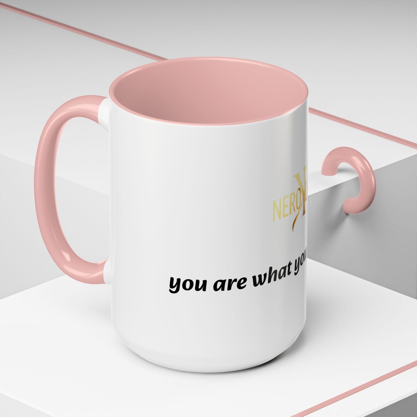 Accent Coffee Mug — 'You Are What You Think About' Inspirational Logo Mug (11/15 oz)
