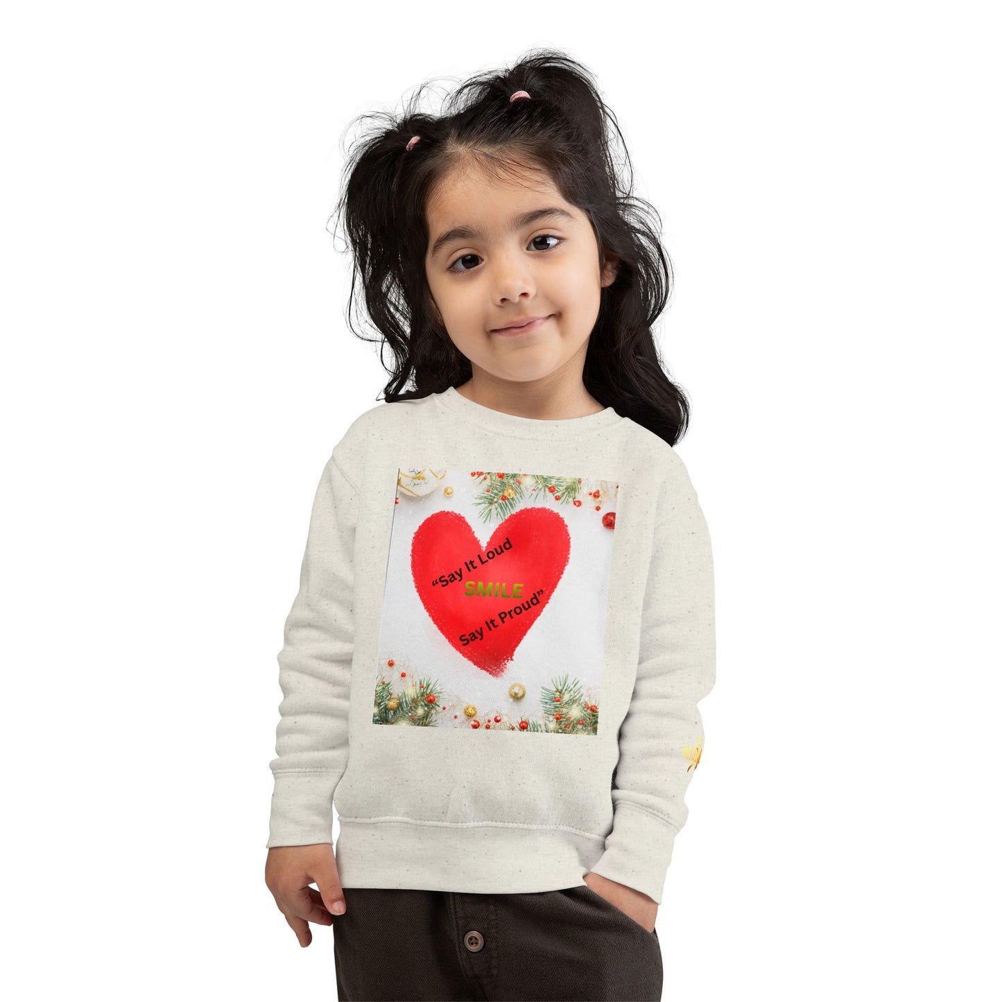 Toddler Sweatshirt – Red Heart “Say It Loud, Smile Say It Proud” Holiday Pullover