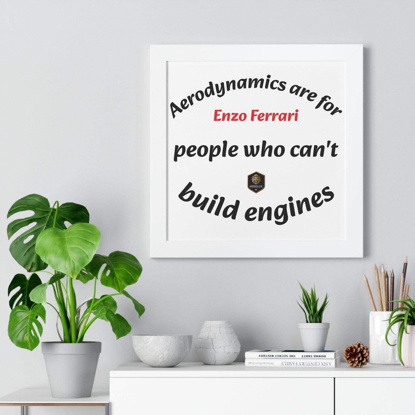 Framed Horizontal Poster: Enzo Ferrari Quote Art, Motivational Wall Decor, Gift for Engineers, Car Enthusiasts, Unique Home Decor