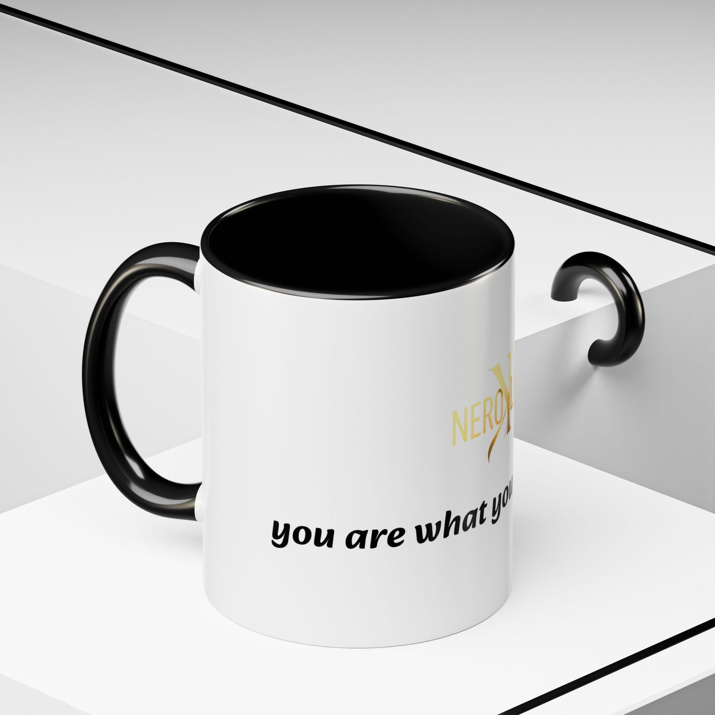 Accent Coffee Mug — 'You Are What You Think About' Inspirational Logo Mug (11/15 oz)